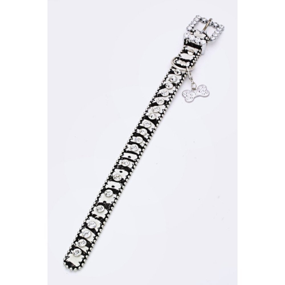 Ball Chain Crystal Dog Collar - Zebra